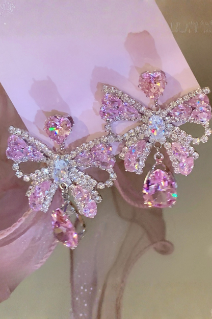 Sweet Love Pink Ribbon Earrings + Feather Hair Clips