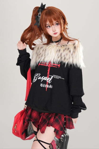 Dark Fur One Shoulder Sweatshirt