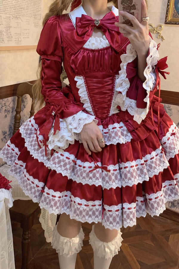 クリームクロワッサンオールドドールロリータドレス