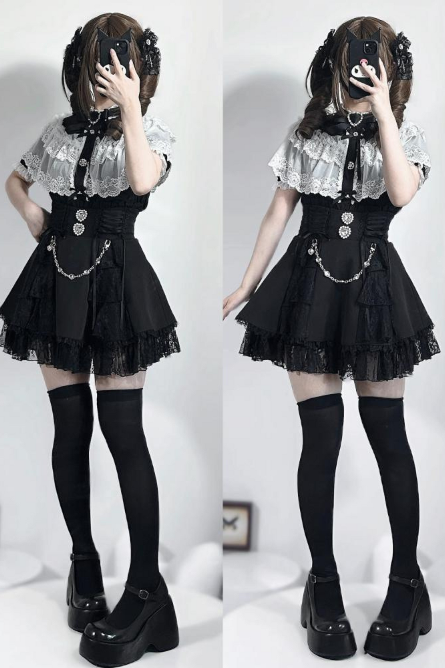 Mine lace cape shirt + sleeves + brooch