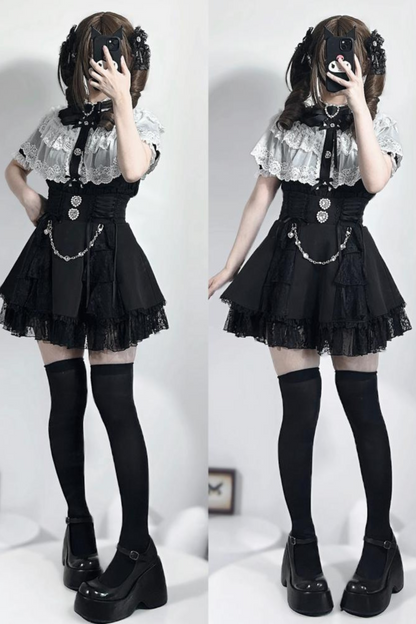 Mine lace cape shirt + sleeves + brooch