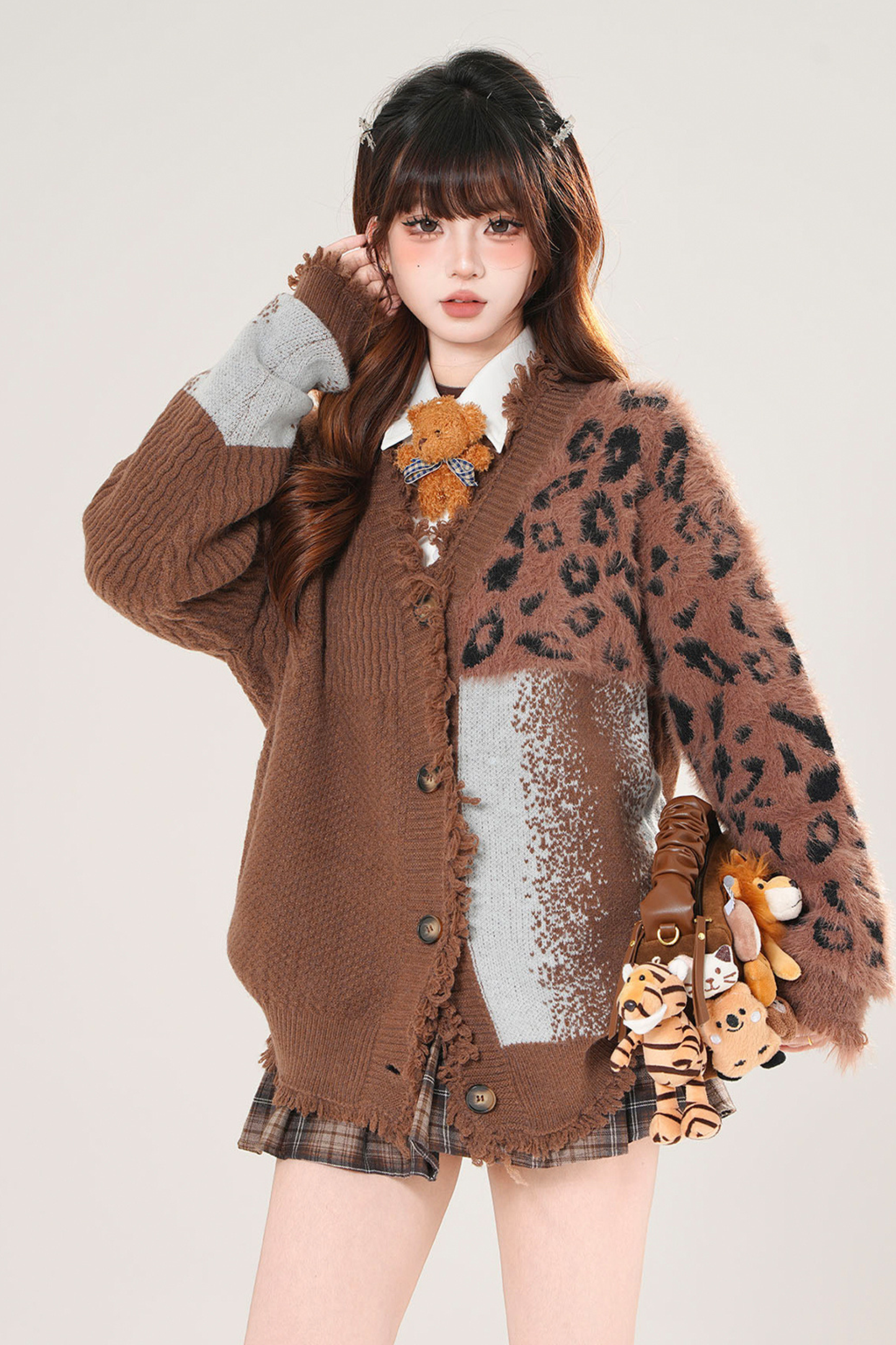 アシメレオパードニットカーディガン