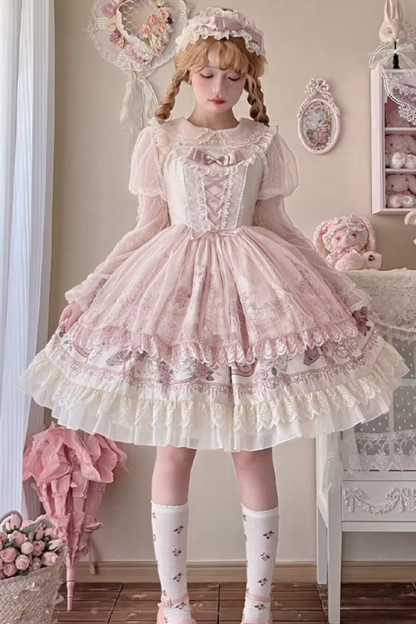 Daily Color Sweet Princess Jumper Skirt + Lace Doll Shirt