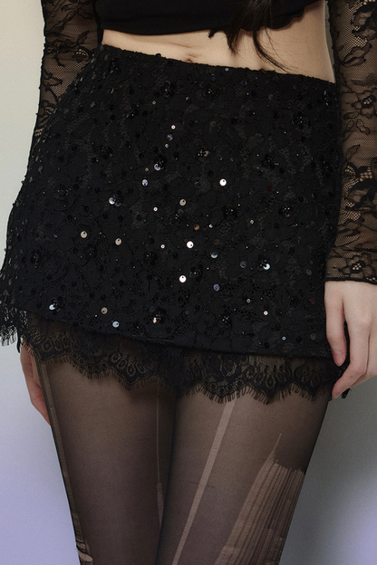 Sequined Lace Tight Skirt