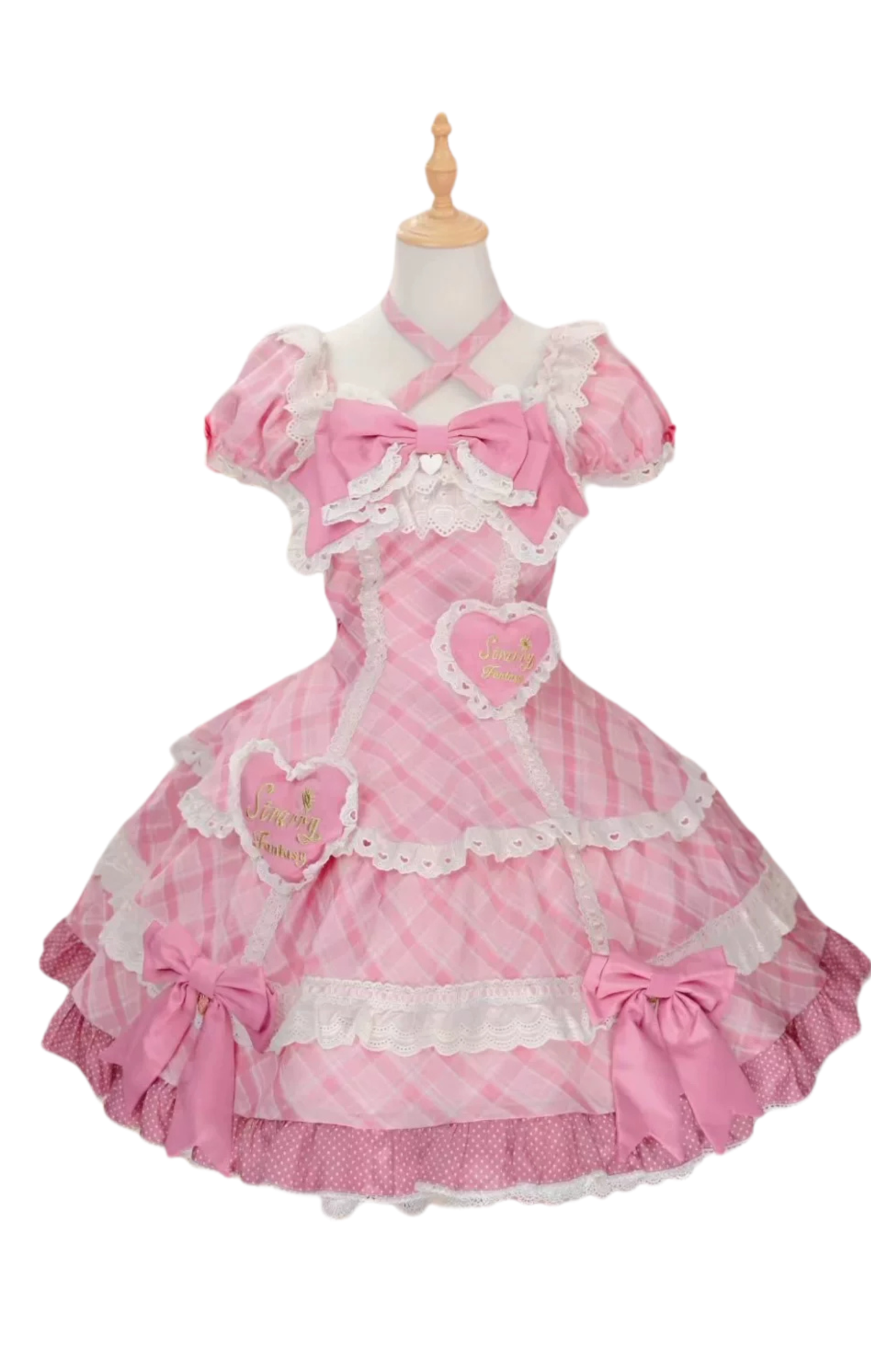 Check Sweet Girly Lolita Tiered Dress + Headband + Hairband