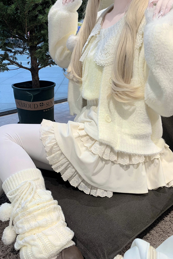 Little feather doll top + tiered skirt + cardigan