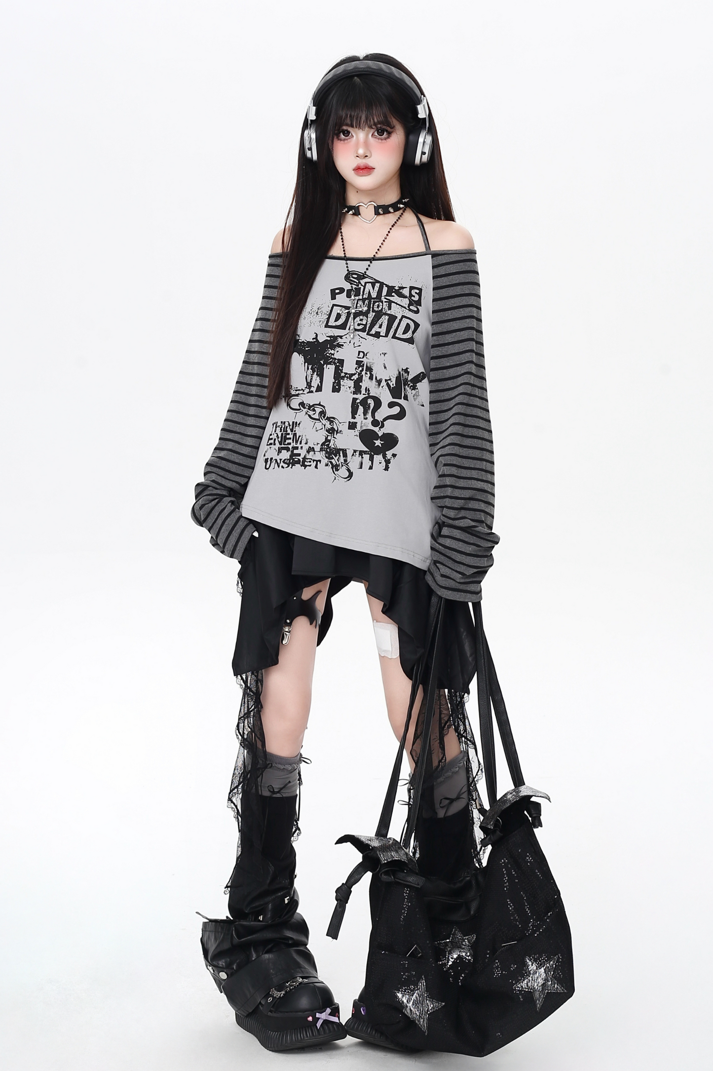 サブカルチャーストライプルーズトップス