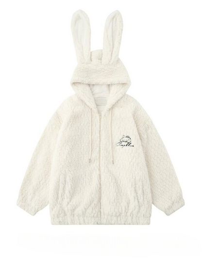 Soft lamb velvet cotton coat with rabbit ears hood