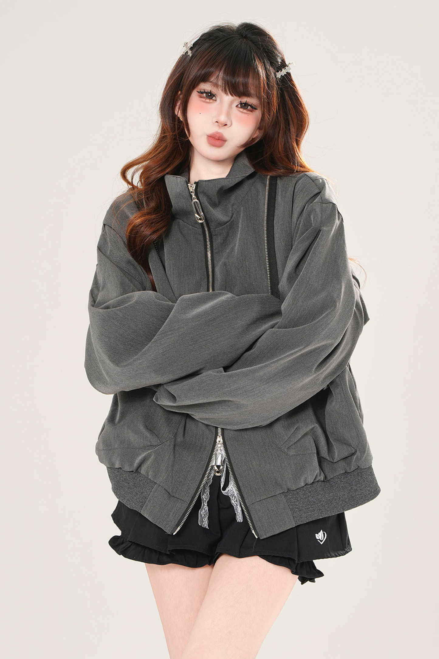 モードチェックフードジャケット