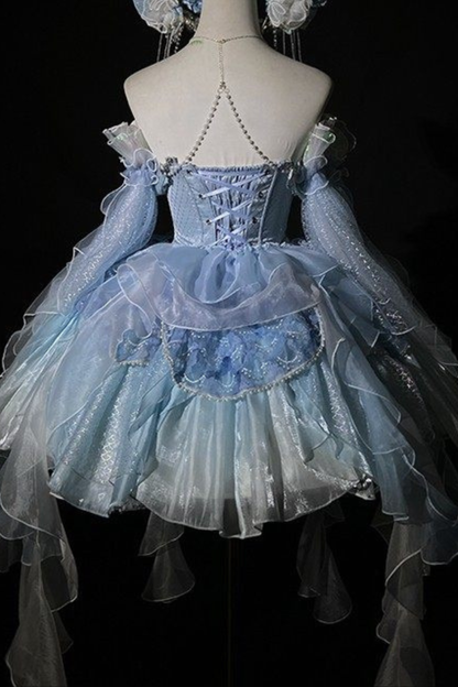 Mermaid Chiffon Lolita Dress + Crown + Headband + Sleeves
