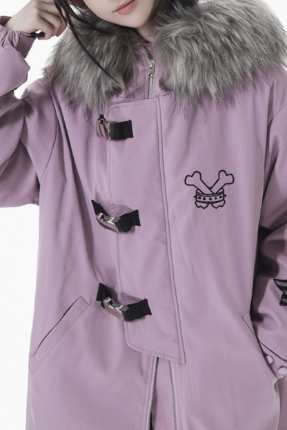 ダークカラーファーフードミドルコート