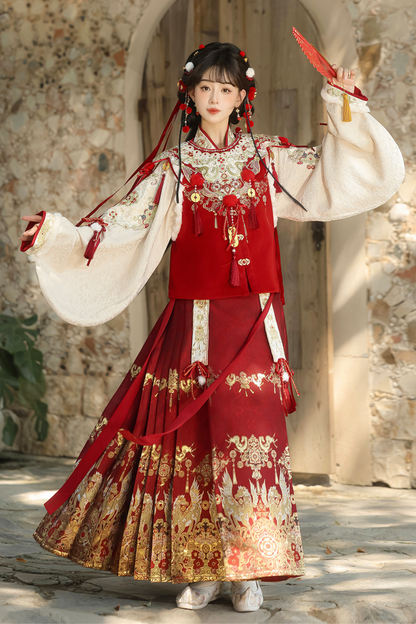 Gorgeous retro china top + skirt + vest + shoulders