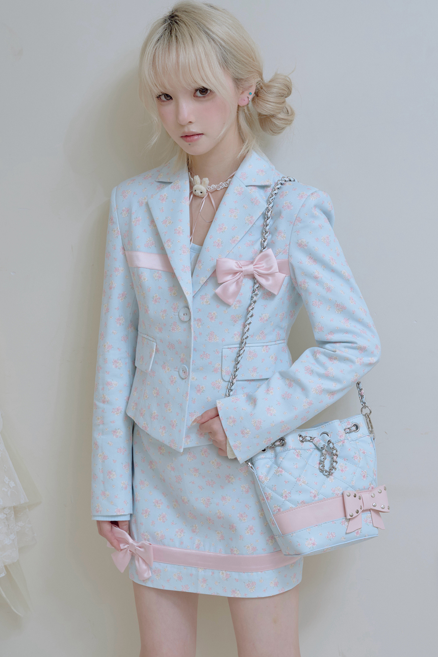 フローラルスイートリボンジャケット＋タイトスカート