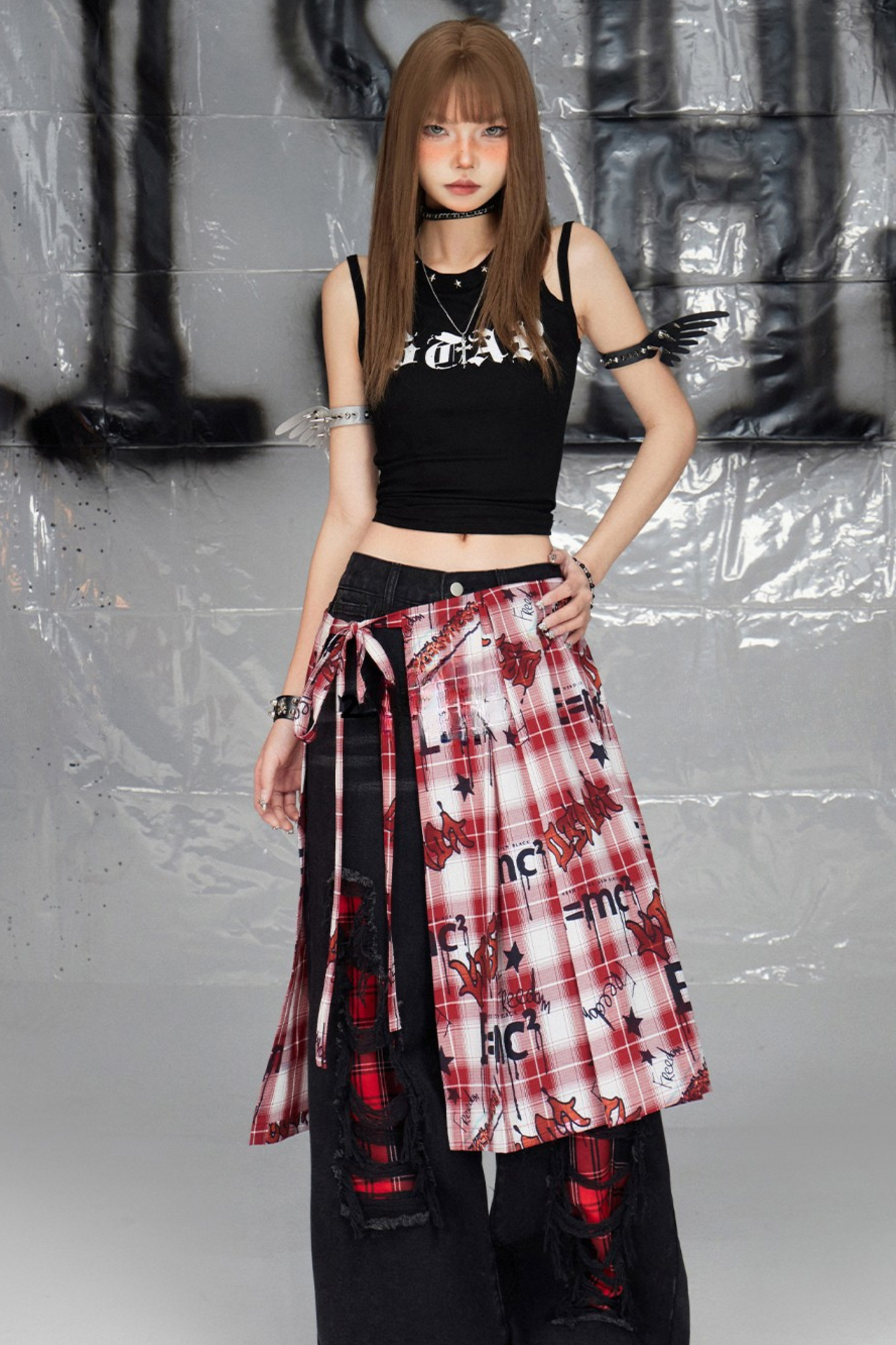 Logo Red Checked Skirt