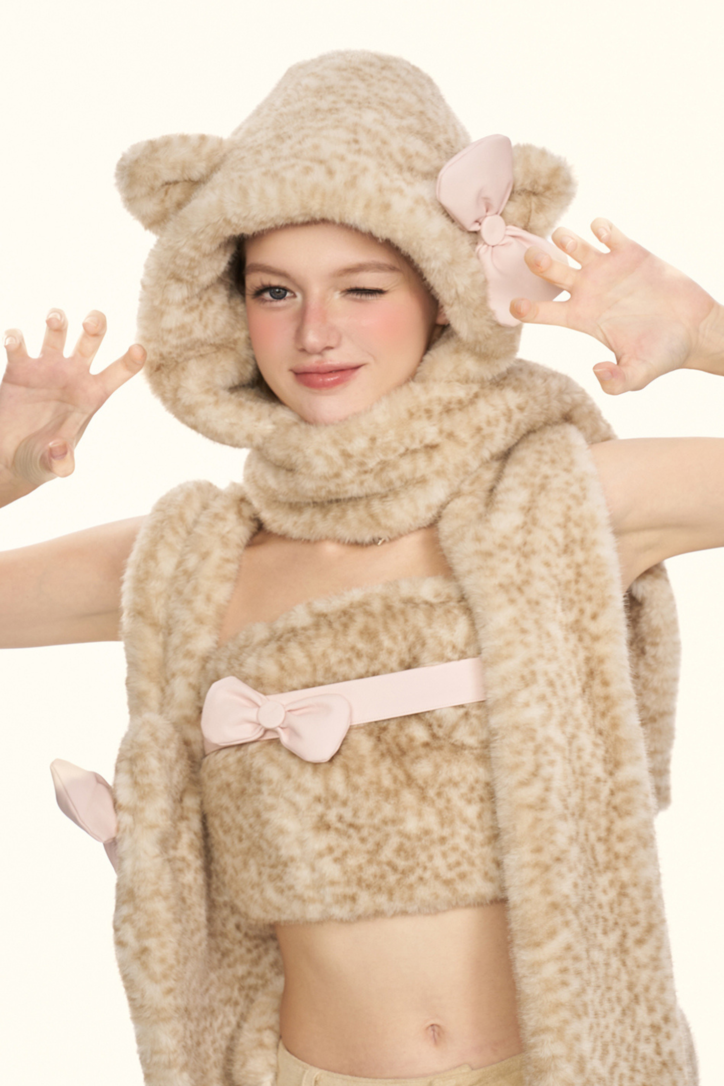 リトルミルクレオパードトップス+パンツ+ハット+ベルト