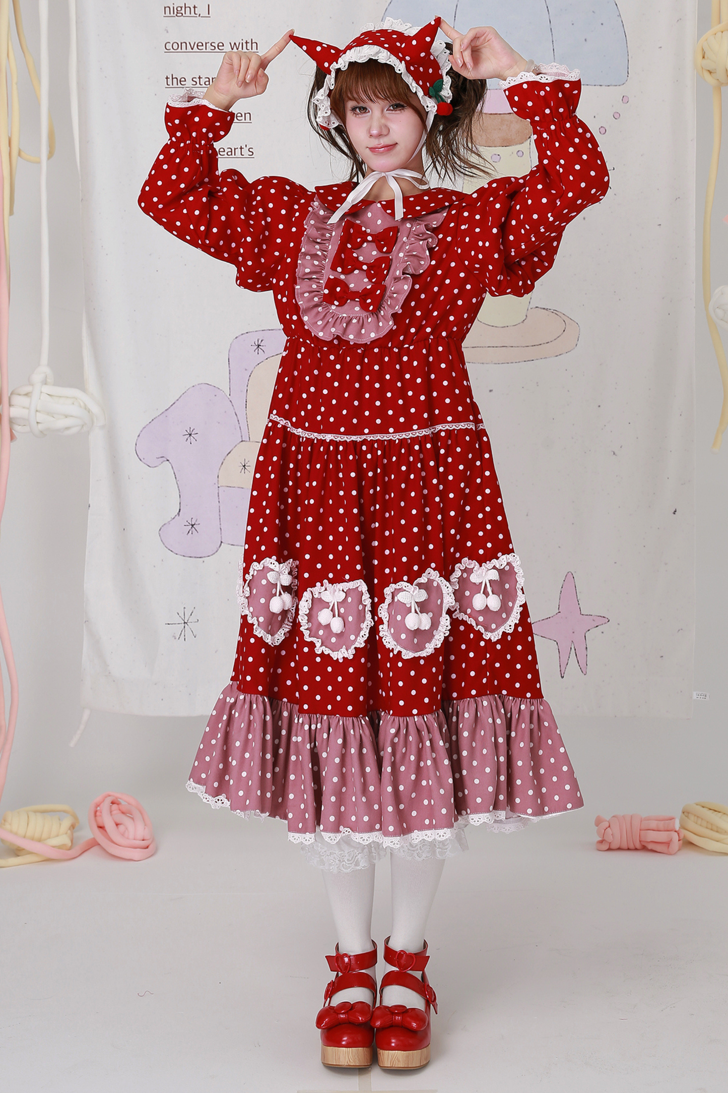 レトロガーリードットリボンドレス