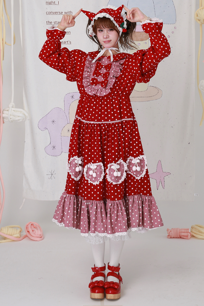 レトロガーリードットリボンドレス