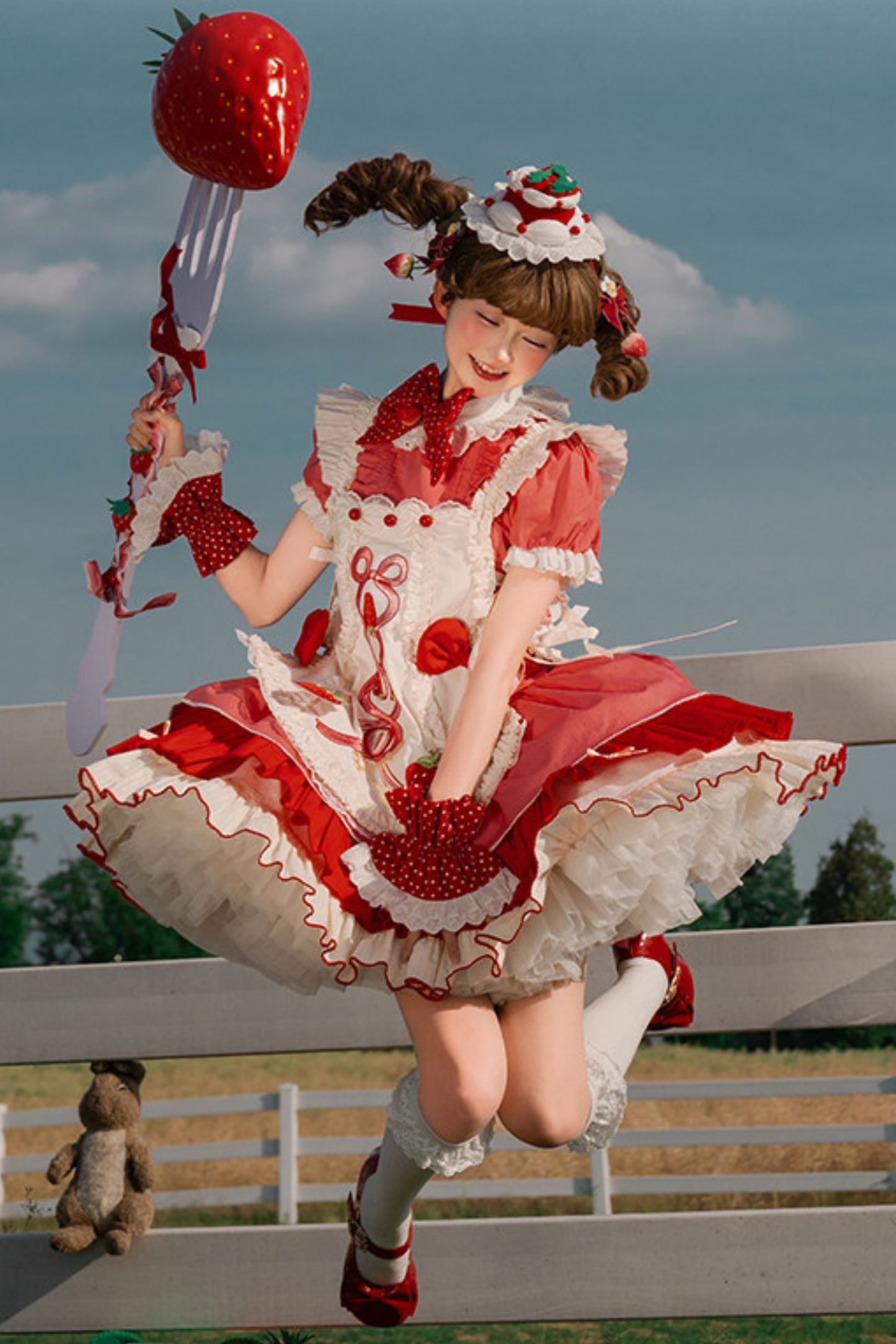 Cream Rose Berry Over Skirt Dress