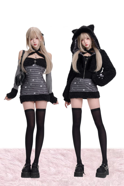 タイトボーダーネックレス+フードコート