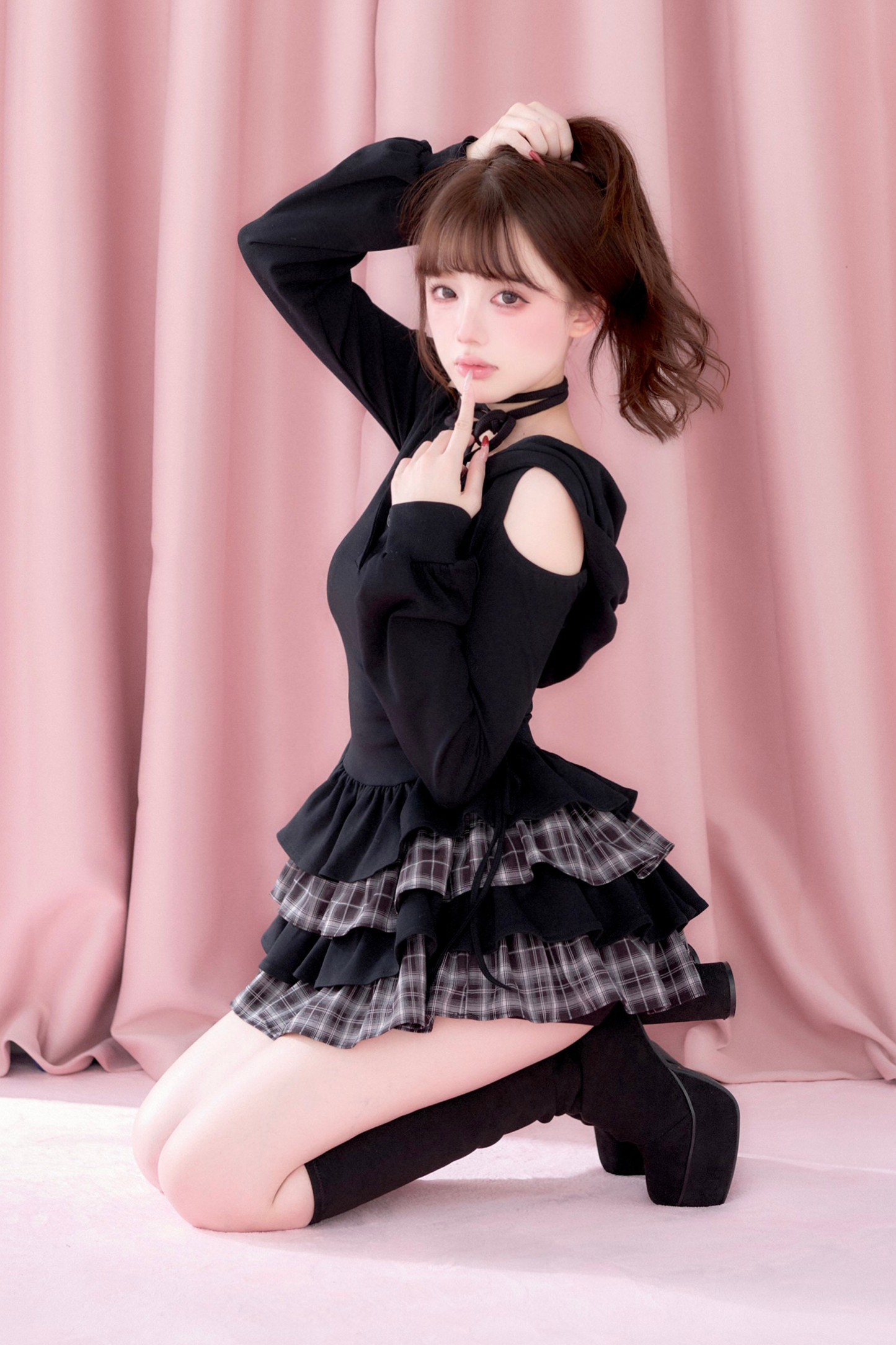 Plaid Ruffle Off-Shoulder Dress