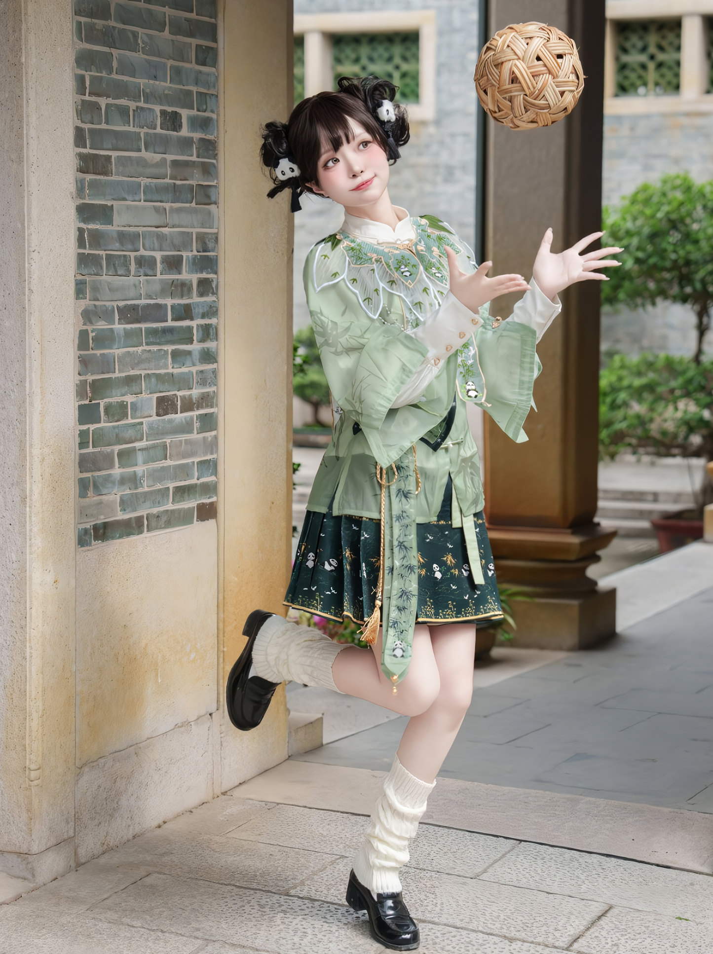 Japanese Pattern Green Panda China Lolita Set