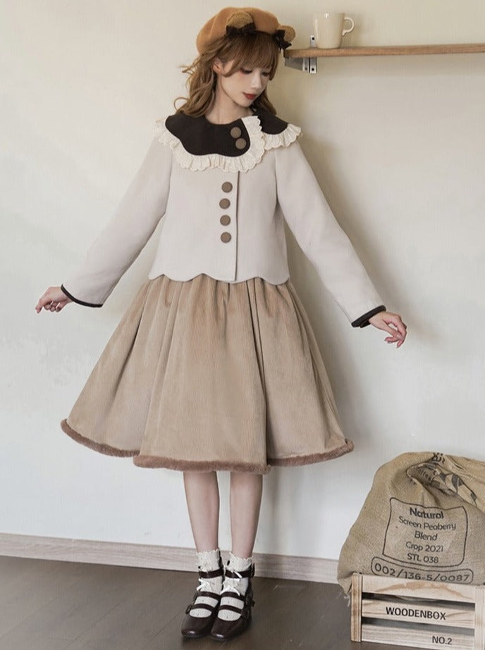 Coco Diary Volume Dress x Girly Coat + Ruffle Skirt