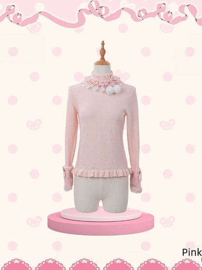 [Pre-order Deadline: October 25] 4 Colors Sweet Lolita Frill High-Neck Long-Sleeve Knit Top