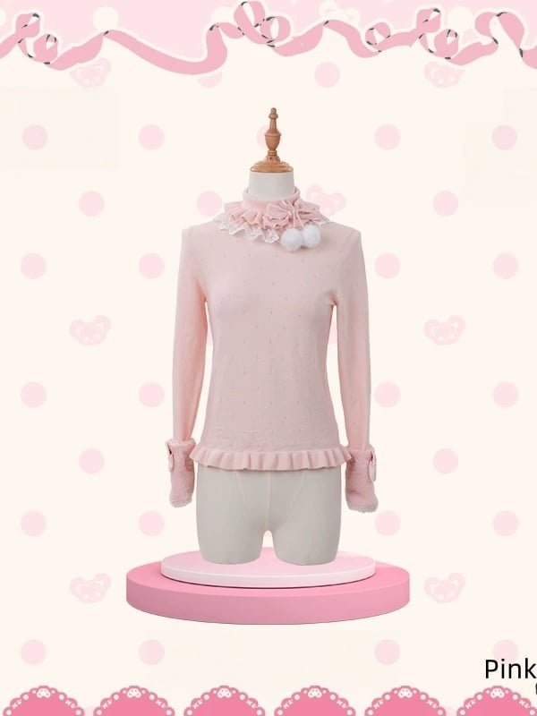 [Pre-order Deadline: October 25] 4 Colors Sweet Lolita Frill High-Neck Long-Sleeve Knit Top