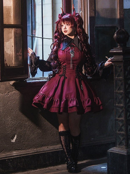 【12月26日予約締切】ゴシックロリータダークカラーストライプリボンサスドレス