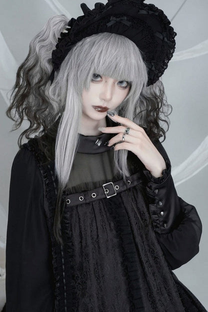 【8月25日予約締切】ティンドールブラックホワイトゴシックロリータレースバックルチュールレイヤードリボンドレス