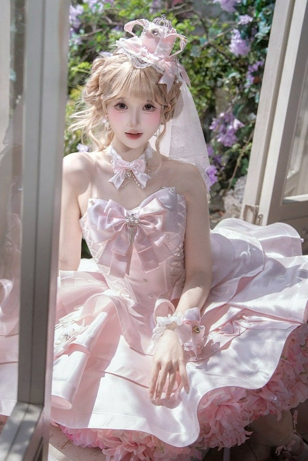 【5月28日予約締切】バレエコアピンクリボンフリルレイヤードプリンセスドレス＋ドレスセット1/2/3＋コンプリートセット1/2