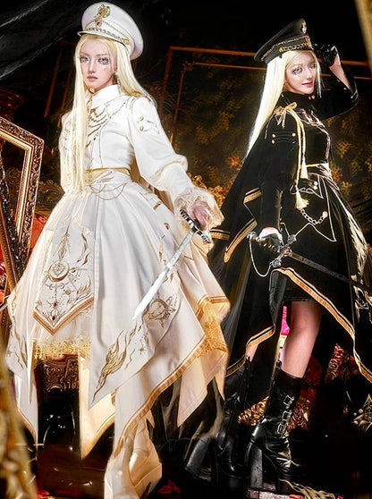 [Pre-order Deadline: November 16] Holy Army White Gold Embroidery Military Uniform Cape Dress Complete Set + Dress Set