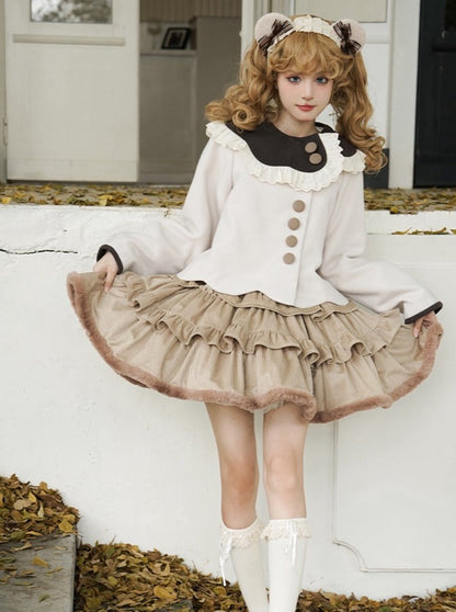 Coco Diary Volume Dress x Girly Coat + Ruffle Skirt