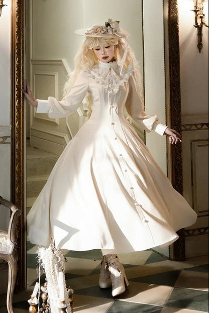 【Reservation deadline February 23】Classic Elegant Series Frill Stand Collar Flare Long Dress