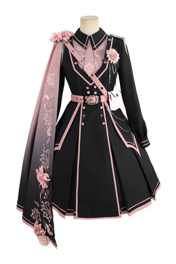 Dark Pink Military Cloak Coat + Lolita Dress [Reserved Item].