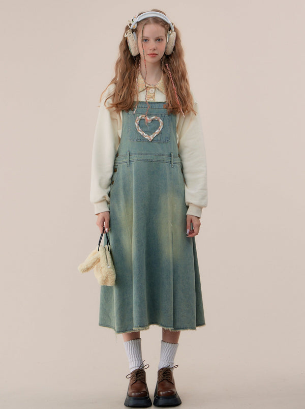 American Retro Love Suspender Denim Skirt