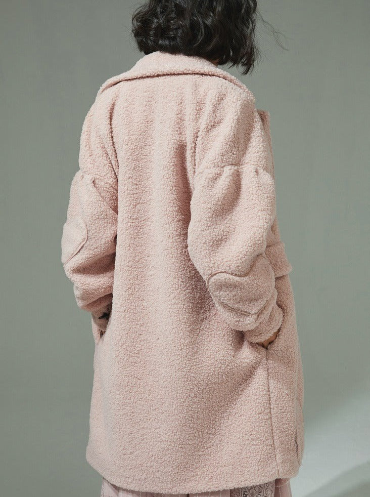 Polar fleece mid-length hearts lambswool coat