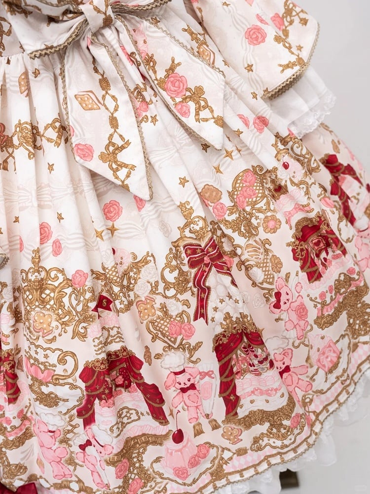 【4月26日予約締切】レトロロマンスイートロリータリボンケーキプリントゴージャス姫袖ドレス