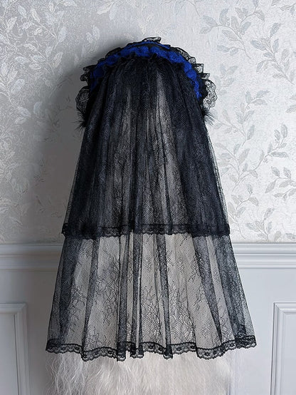 Black Mist Banquet Gothic Cross Rose Bonnet + Veil + Brooch