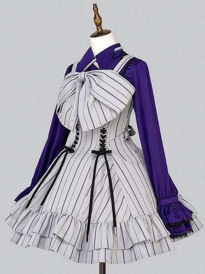 【12月29日予約締切】ゴシックロリータストライプリボンサスドレス