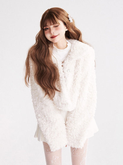 Snow White Sailor Collar Short Fur Jacket