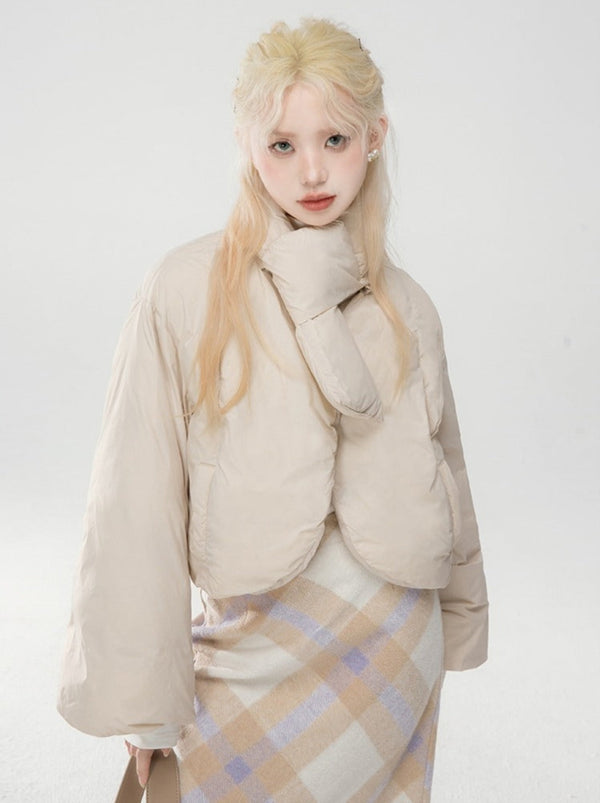 ミルクティーアプリコットデザインニッチスカーフショートコットンコート