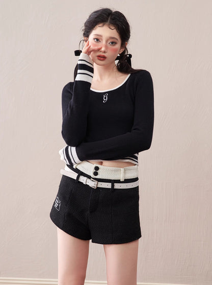 College contrast color sweater + shorts