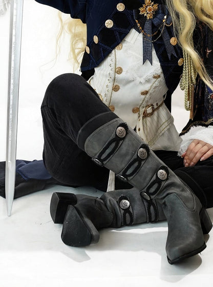【9月7日予約締切】Black/White/Gray Gothic Lolita Prince Square Toe Retro Boots