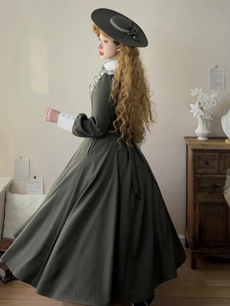 【Reservation deadline February 23】Classic Elegant Series Frill Stand Collar Flare Long Dress