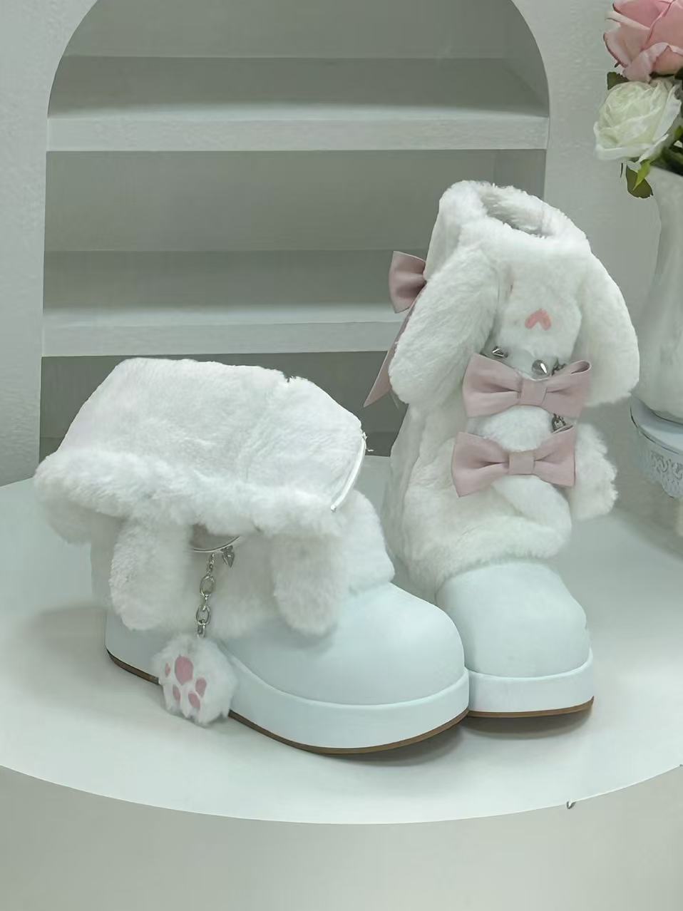 うさ耳ファーリボン厚底ブーツ