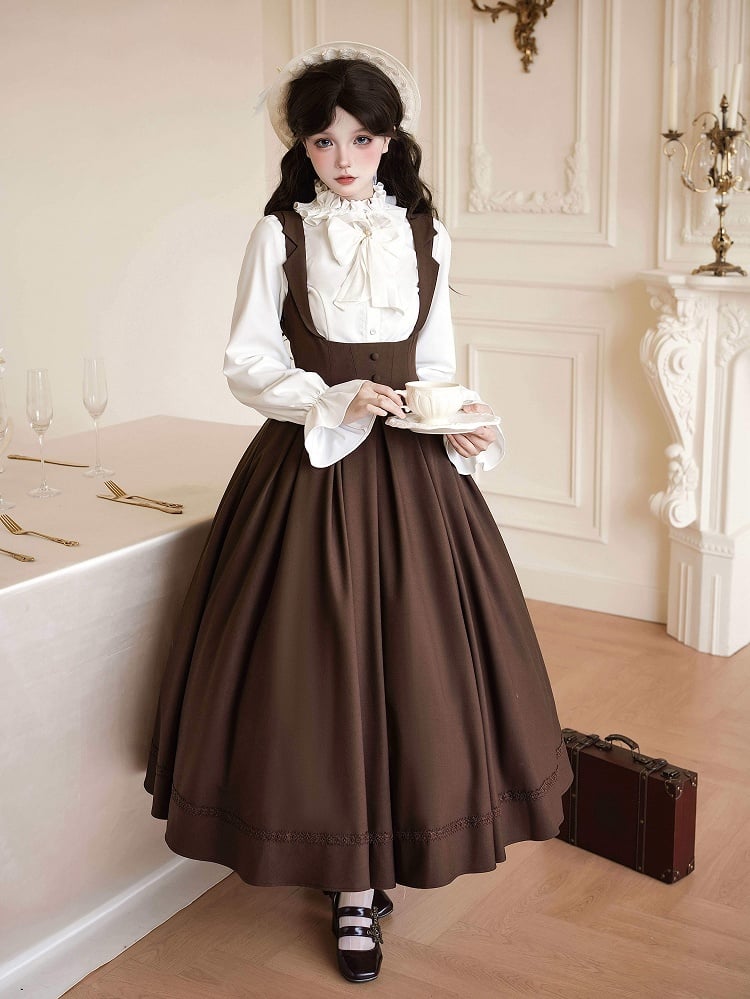 [Pre-order Deadline: April 14] Classic Lapel Shoulder Sweet Lolita Corset Long Suspender Dress