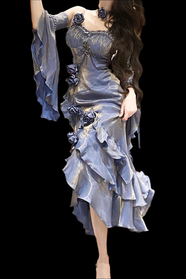 Amour Rose Bianca White and Blue Mermaid Dress Set