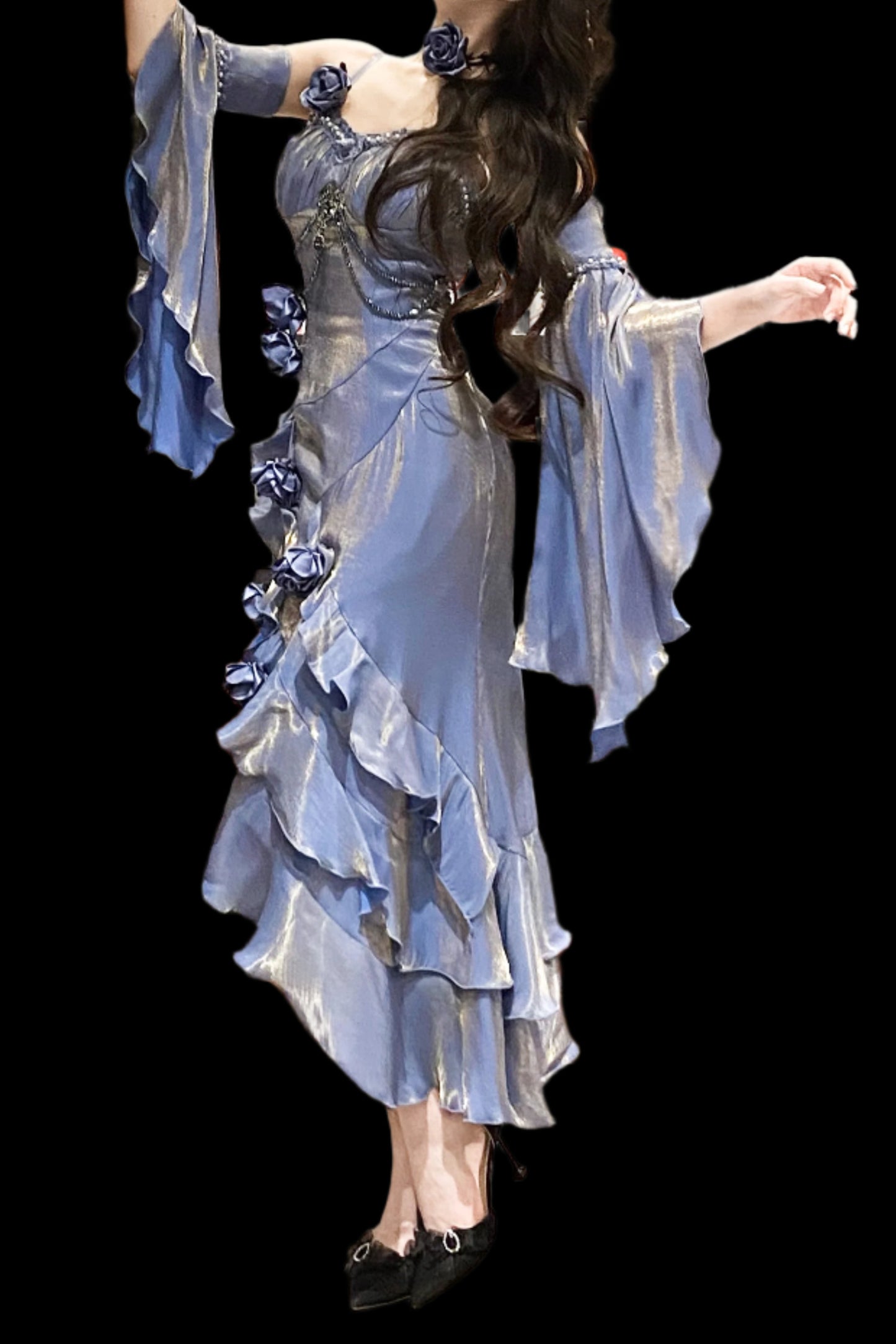 Amour Rose Bianca White and Blue Mermaid Dress Set