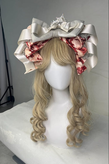 [Date limite de précommande 9/28] Ensemble robe + KC à imprimé floral Alice lolita classique, gris argenté x rouge / rose x bleu, à volants et rubans